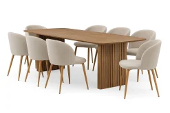 Bark Richeto spisebord 240 cm med 8 Greya spisestoler med armlener