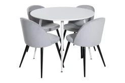 Venture Home Spisegrupper-Ridones Spisegruppe 100 cm Rund inkl. 4 Valeri Cordfløyelsto Hvit