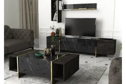 Sofabord-Riello Sofabord 104 cm med Oppbevaringshyller + Lucka Svart,Gull
