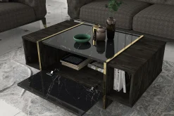 Sofabord-Riello Sofabord 104 cm med Oppbevaringshyller + Lucka Svart,Gull