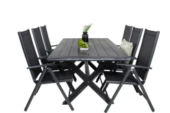 Venture Home Spisegrupper Hage-Rives Spisegruppe 200cm + 6 Break Posisjonsstoler Svart/Grå