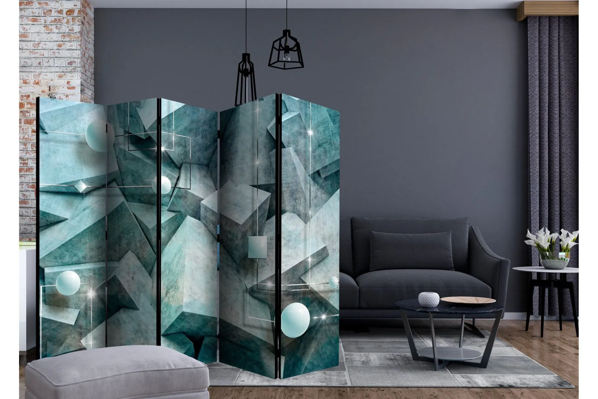Bretteskjerm-Romdeler Concrete Cubes Green II