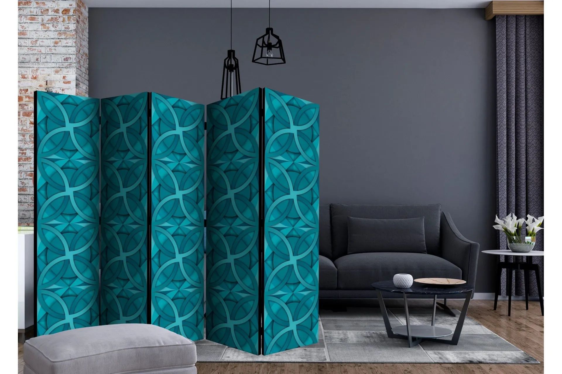Bretteskjerm-Romdeler Geometric Turquoise II