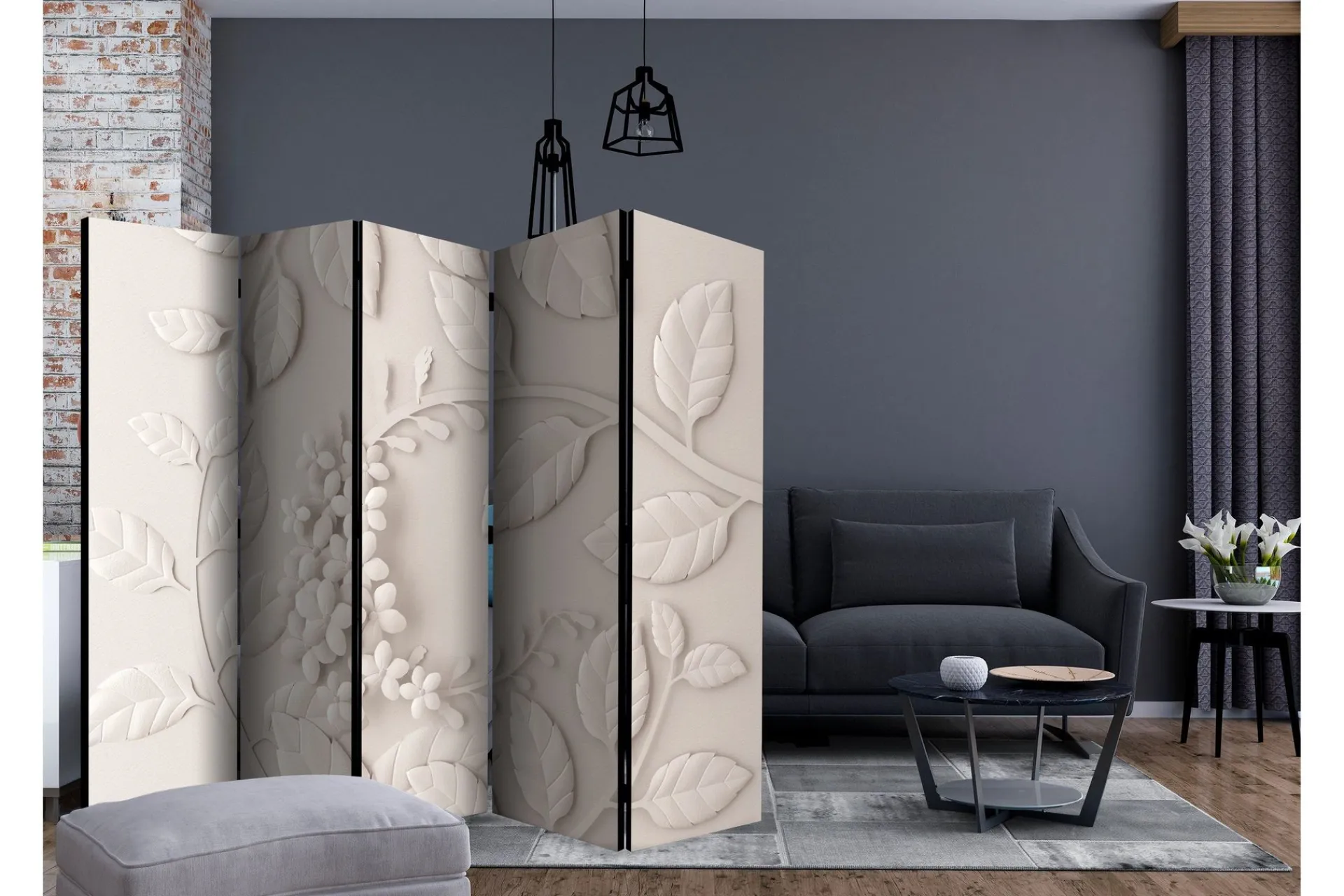 Bretteskjerm-Romdeler Paper Flowers Cream II