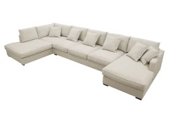 Scandinavian Choice U-Sofa-Rossita Lyx 6-seters høyrevendt U-formet ekstra dyp sofa med divan og sjeselong i stoff Beige
