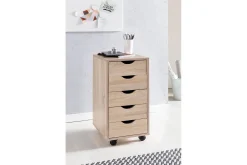 Wohnling Rullecontainer 5 skuffer foliert sponplate med hjul, moderne stil Sonoma