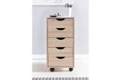 Wohnling Rullecontainer 5 skuffer foliert sponplate med hjul, moderne stil Sonoma