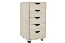 Wohnling Rullecontainer 5 skuffer foliert sponplate med hjul, moderne stil Sonoma