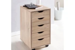 Wohnling Rullecontainer 5 skuffer foliert sponplate med hjul, moderne stil Sonoma