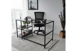 Kontorbord-Sabani Skrivebord 130 cm med Oppbevaring 2 Hyller Svart,Røykfarget