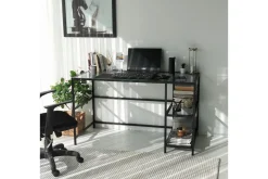 Kontorbord-Sabani Skrivebord 130 cm med Oppbevaring 2 Hyller Svart,Røykfarget