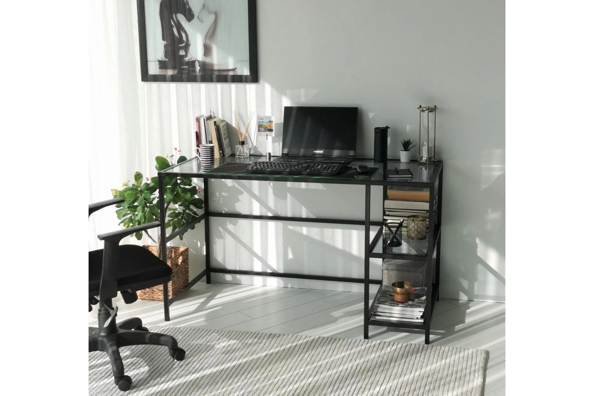 Kontorbord-Sabani Skrivebord 130 cm med Oppbevaring 2 Hyller Svart,Røykfarget