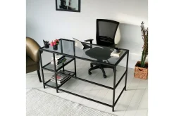 Kontorbord-Sabani Skrivebord 130 cm med Oppbevaring 2 Hyller Svart,Røykfarget