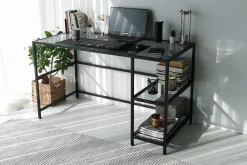 Kontorbord-Sabani Skrivebord 130 cm med Oppbevaring 2 Hyller Svart,Røykfarget