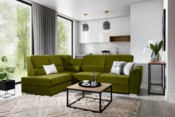 Velour Sofa & Fløyel Sofa-Sajmon Sovesofa m. Sjeselong 3-seter Grønn