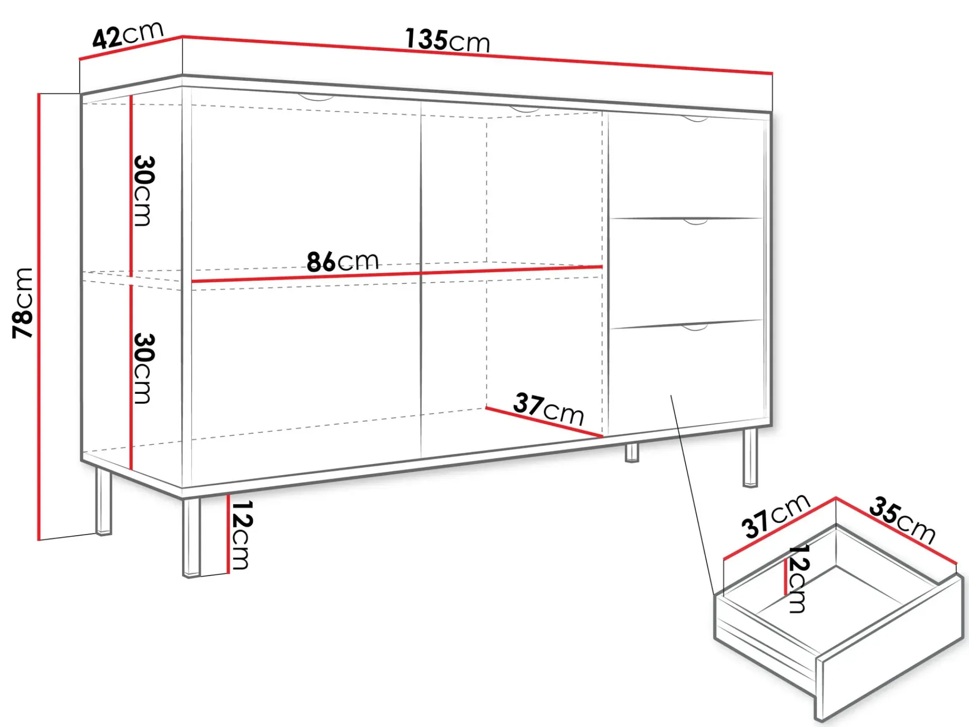 Sideboard & Skjenker-Salmor Skjenk 135x42 cm Hvit