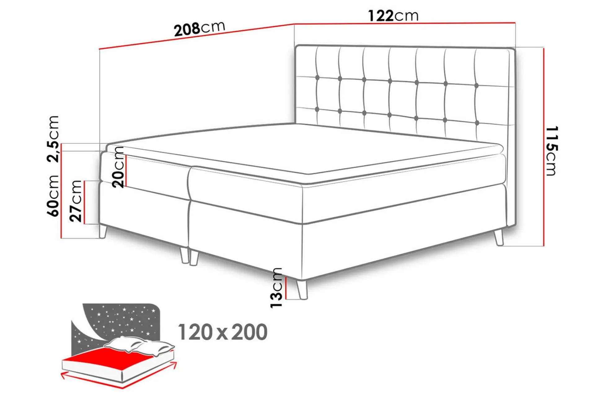 Kontinentalsenger|Seng Med Oppbevaring-Sandham Kontinentalseng 120x200 cm Once 34