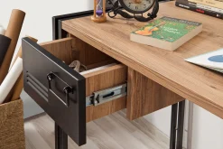 Kontorbord-Sapphira Skrivebord 139 cm med Oppbevaring 2 Skuffer Brun,Svart