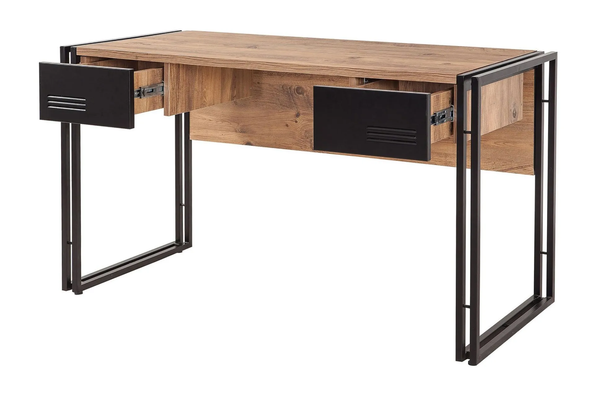 Kontorbord-Sapphira Skrivebord 139 cm med Oppbevaring 2 Skuffer Brun,Svart