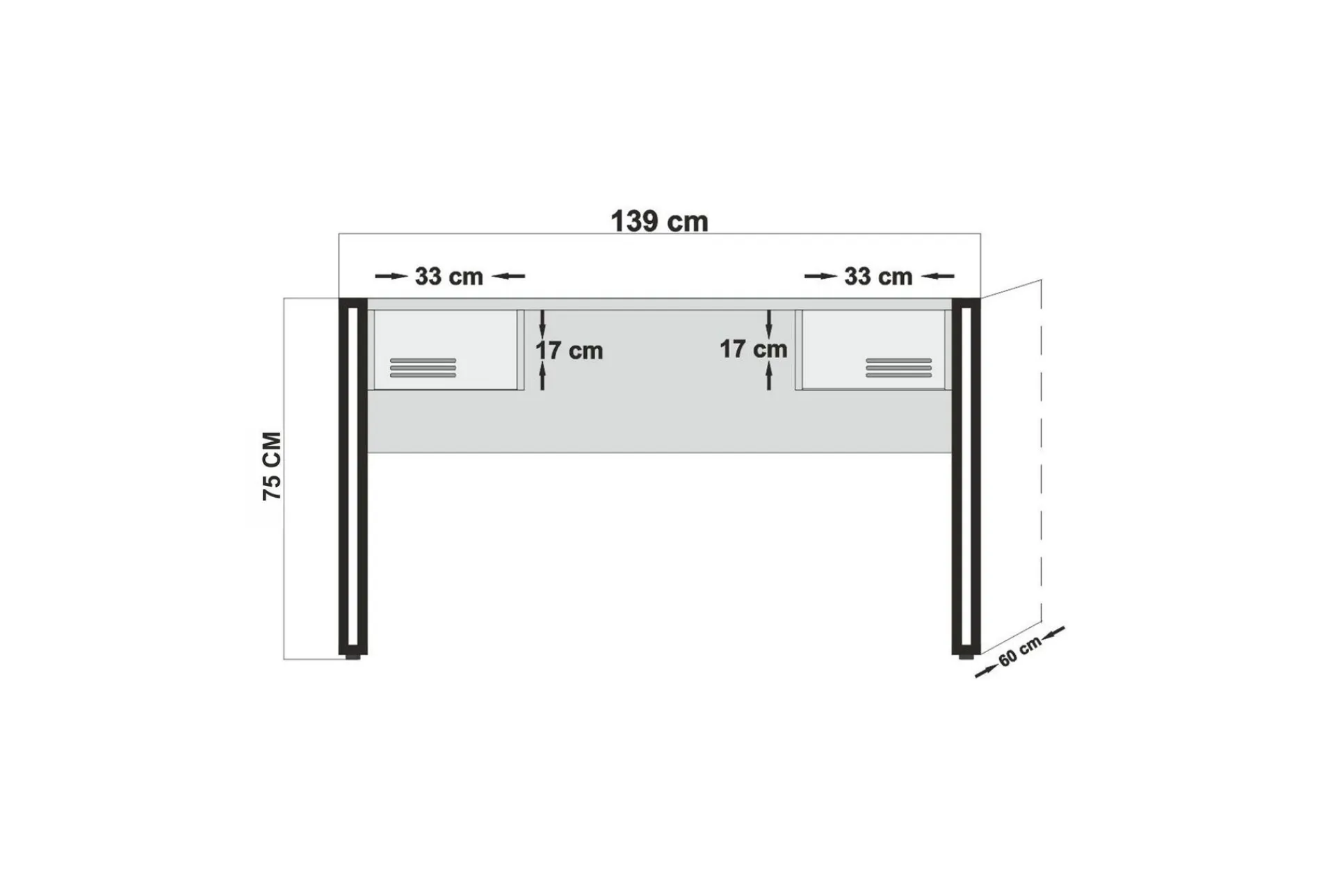 Kontorbord-Sapphira Skrivebord 139 cm med Oppbevaring 2 Skuffer Brun,Svart
