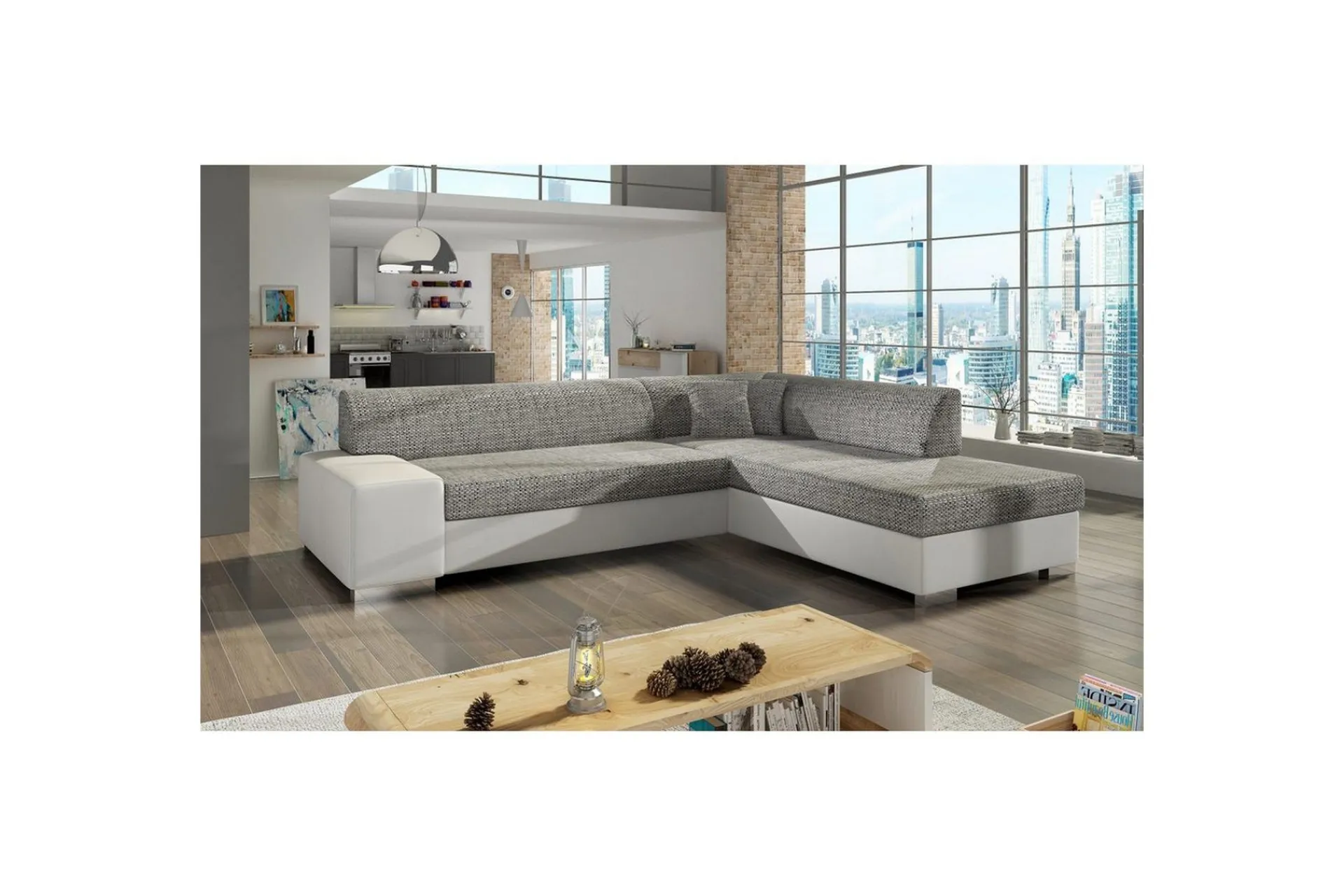 Sovesofaer-Seksjonssofa Eltap Porto 278x217x74 cm Grey,Hvit