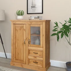 Loft24 Vitrineskap|Skap-Selma Høyskap 100x120 cm Beiset/vokset