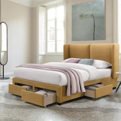 Seng Med Oppbevaring|Komplett Sengepakke-Seng HOME4YOU Sugi med madrass Harmony Top 160x200 cm Gul