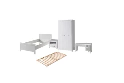 Møbelsett Til Soverom-Seng med ribbebunn nattbord to-dørs garderobe skrivebord Erik Hvit