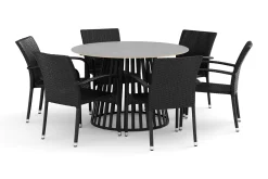 deNoord Spisegrupper Hage-Sensi utendørs spisegruppe 120 cm med 6 Thor Light utelenestoler