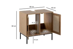 Wohnling Baderom|Baderomsskap-Servantensokkel melaminbelagt MDF, eik utseende, rottingfront, metallben, moderne loftstil 2 dører Brun,Svart