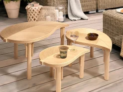 Loungebord & Sofabord Utendørs-Sett med 3 sofabord utendørs Paralia rotting Naturlig/beige