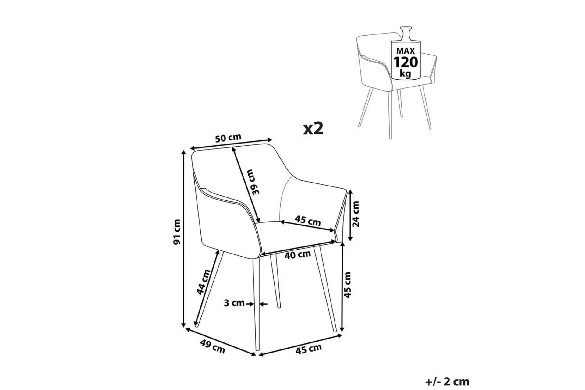 Karmstoler-Sett med 2 spisestoler Jasmin Beige,Svart