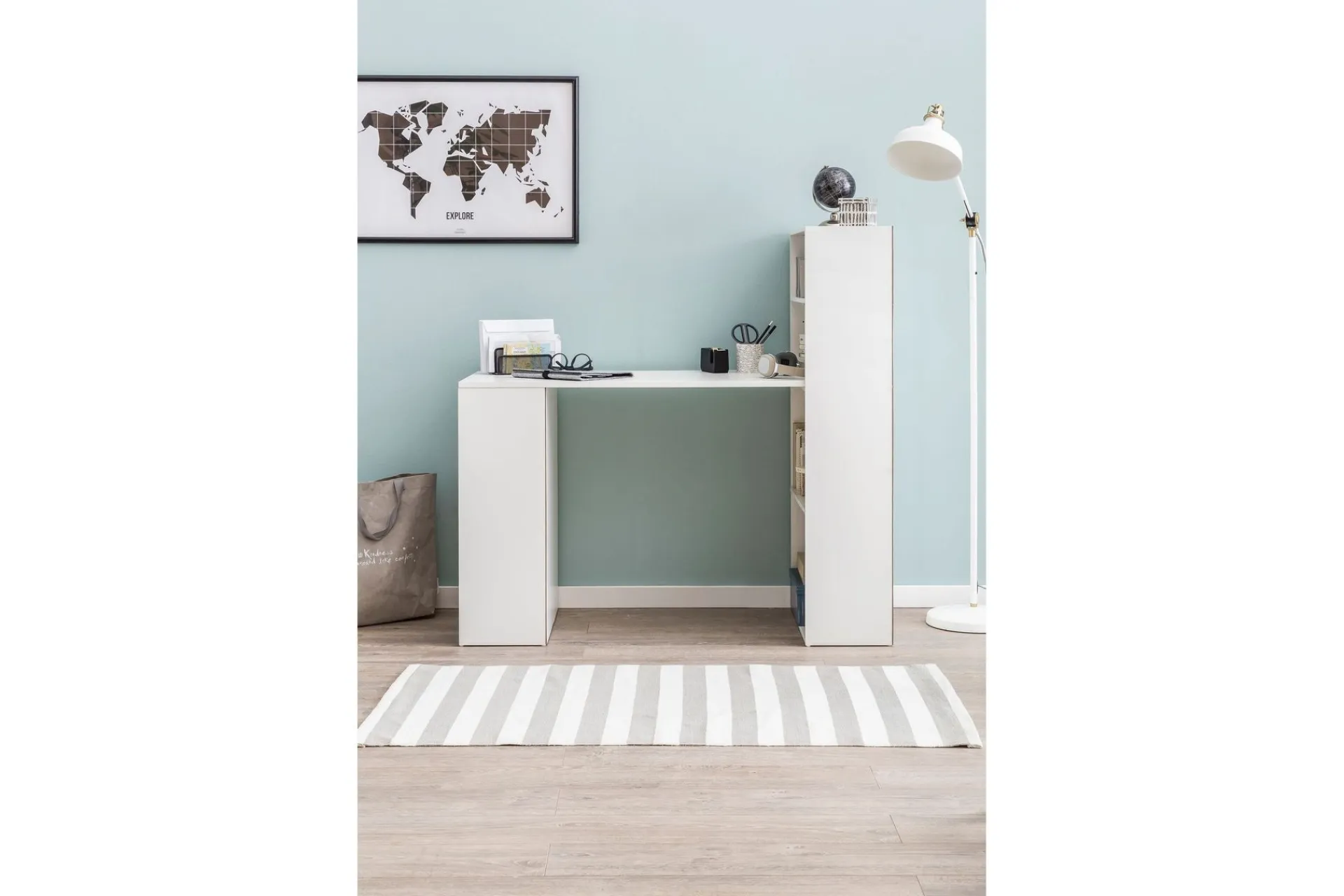 Wohnling Kontorbord-Shuping Skrivebord 120 cm med Oppbevaringshyller Hvit