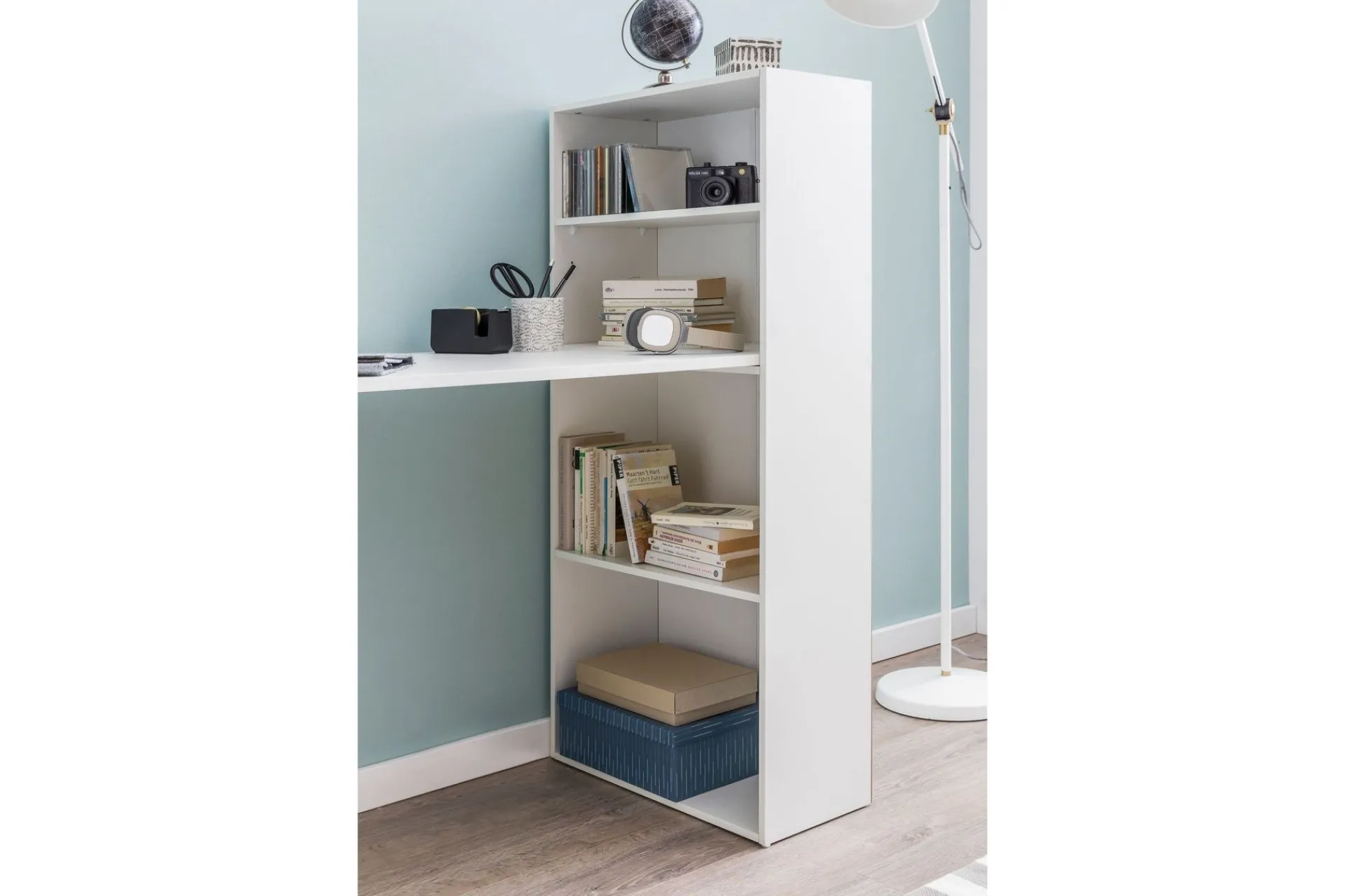 Wohnling Kontorbord-Shuping Skrivebord 120 cm med Oppbevaringshyller Hvit