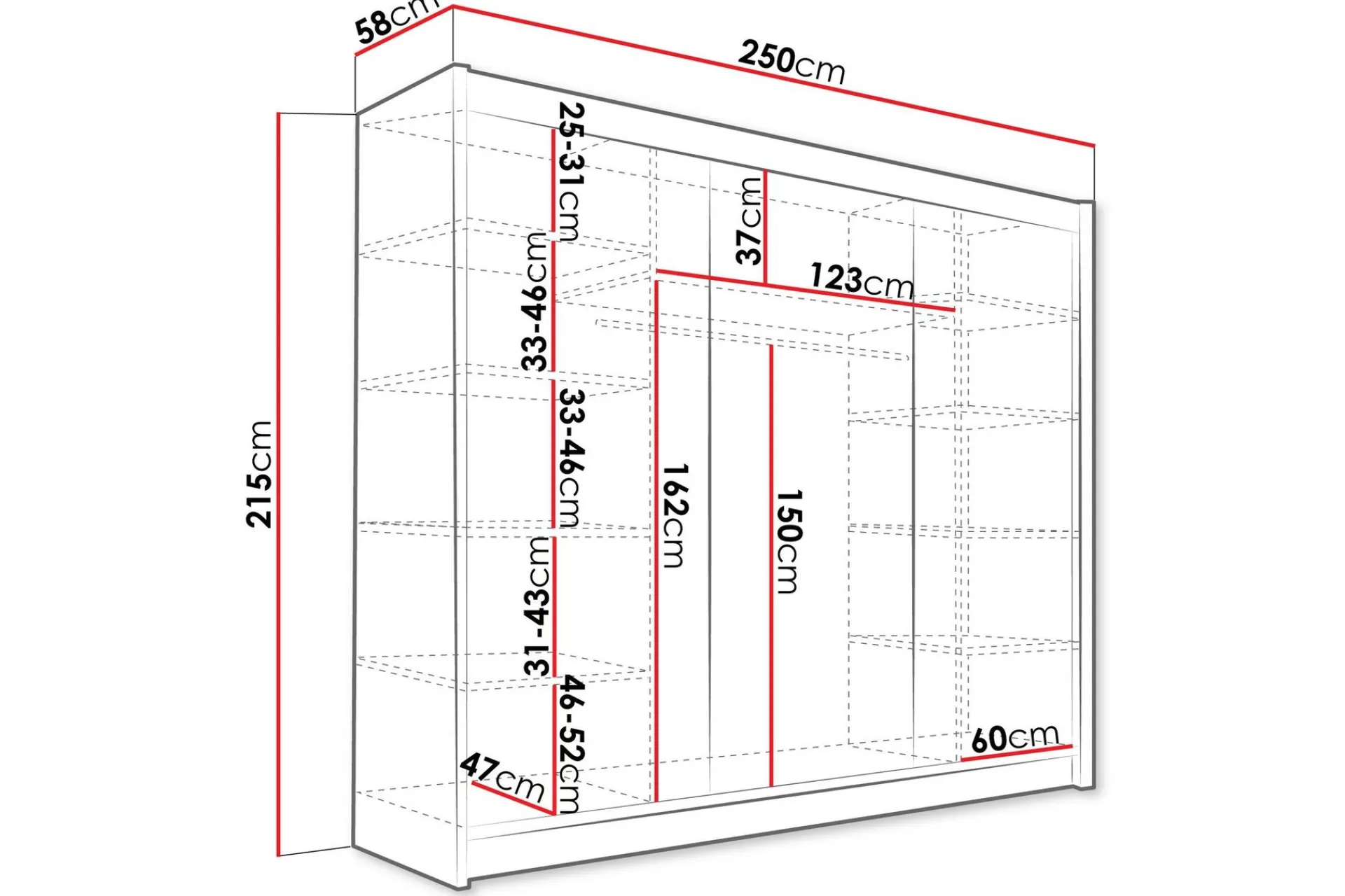 Garderober & Garderobesystem-Sia Garderobe med Speil 250x215 cm Svart