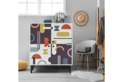 Oppbevaringsskap|Skap-Sia Highboard 95x111 cm Hvit/Brun/Lilla/Gul