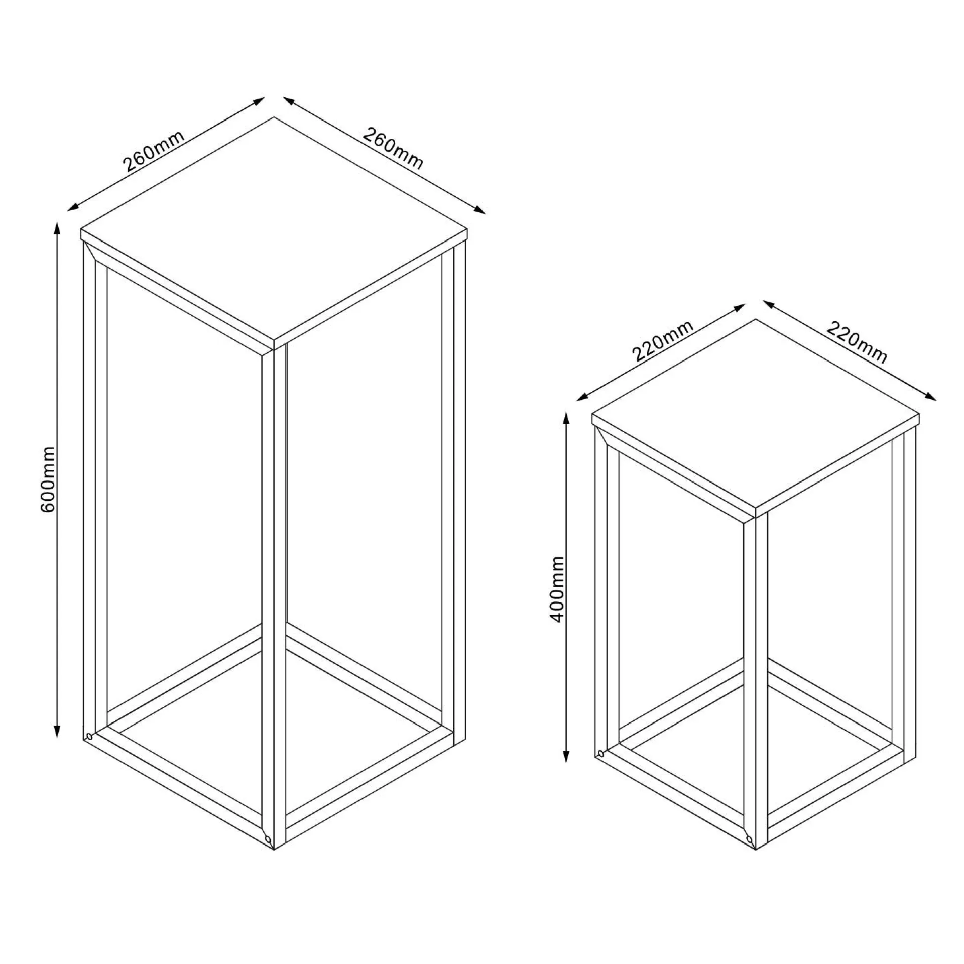 Sidebord HOME4YOU Hannes 2 stk sett 26x26x60 cm 22x22x40 cm