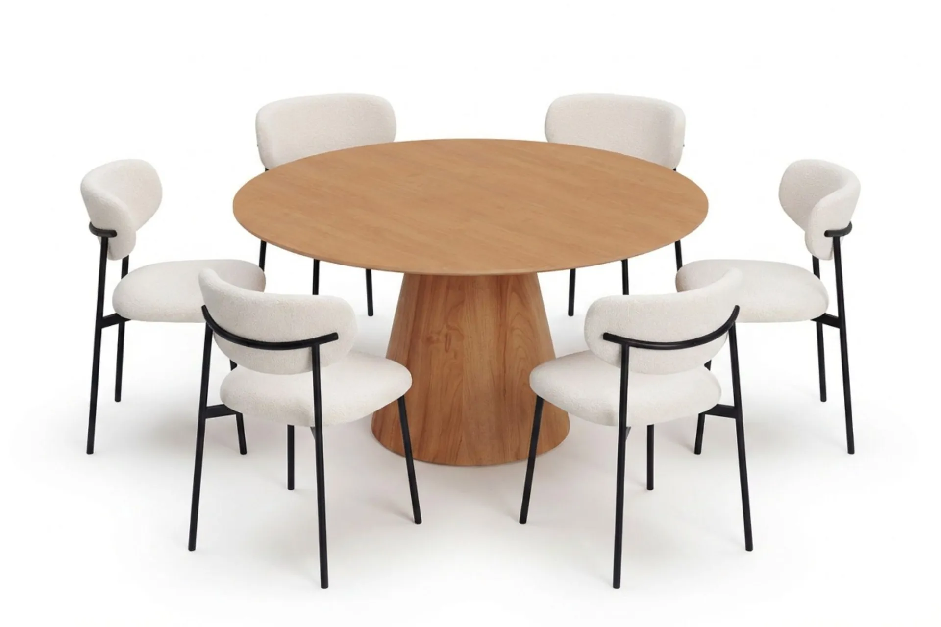 Bark Siena spisegruppe rund 150 cm med 6 Milva spisestoler