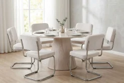 Bark Siena spisegruppe rund 130 cm med 6 Milva spisestoler