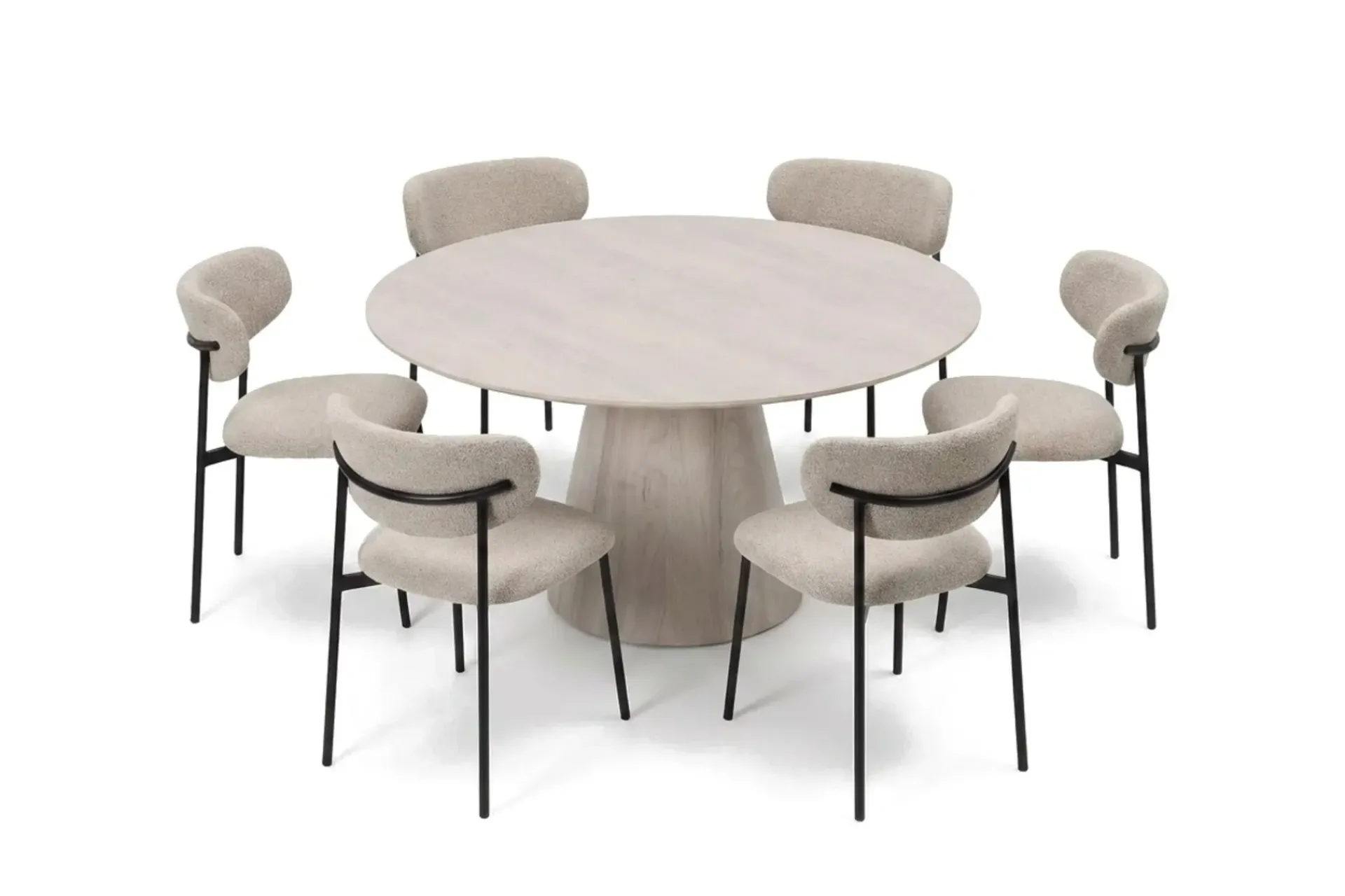 Bark Spisegrupper-Siena spisegruppe rund 150 cm med 6 Lucy spisestoler Hvitlasert