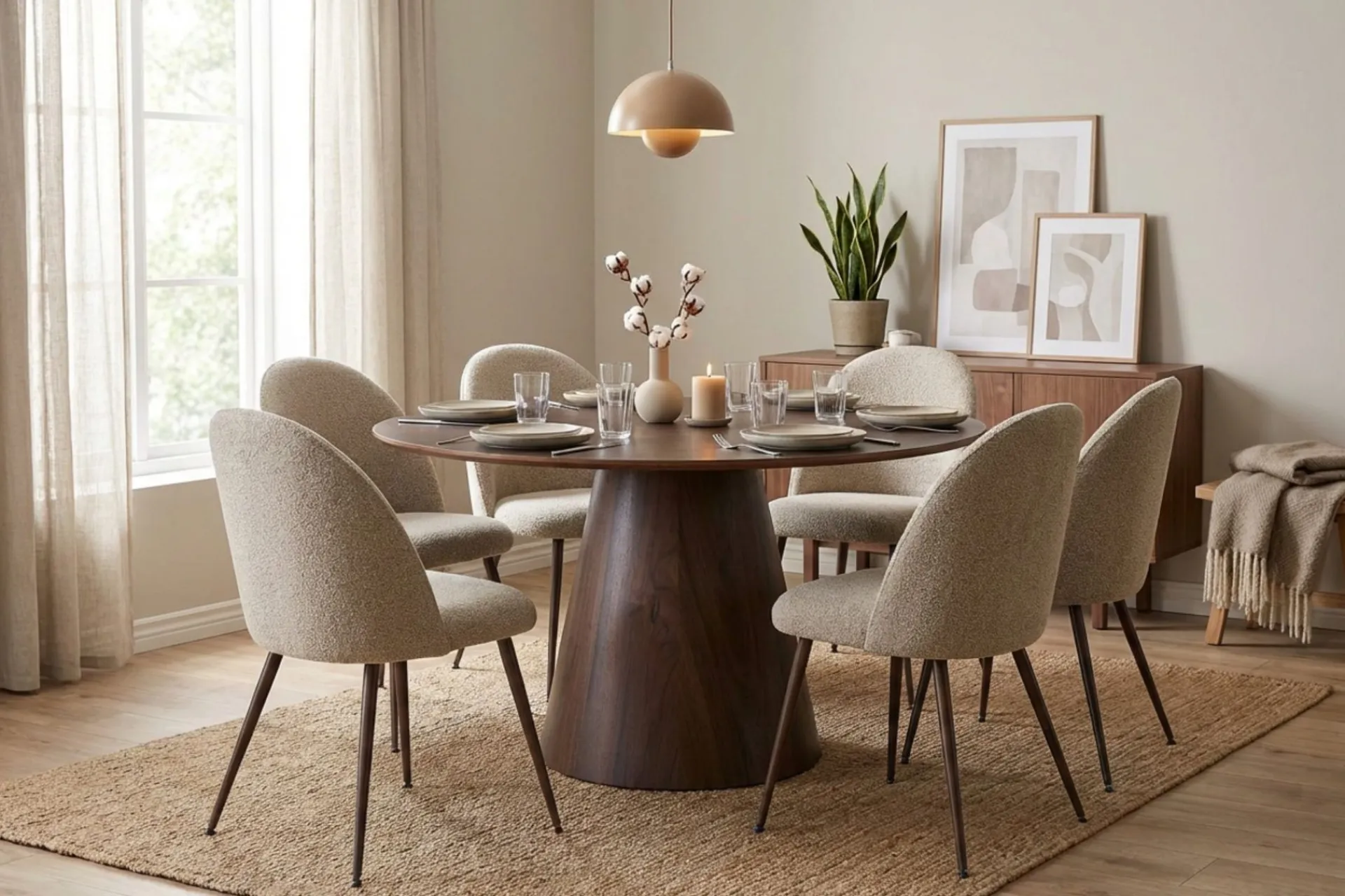 Bark Spisegrupper-Siena spisegruppe rund 130 cm med 6 Nibe Plus spisestoler Røkt eik