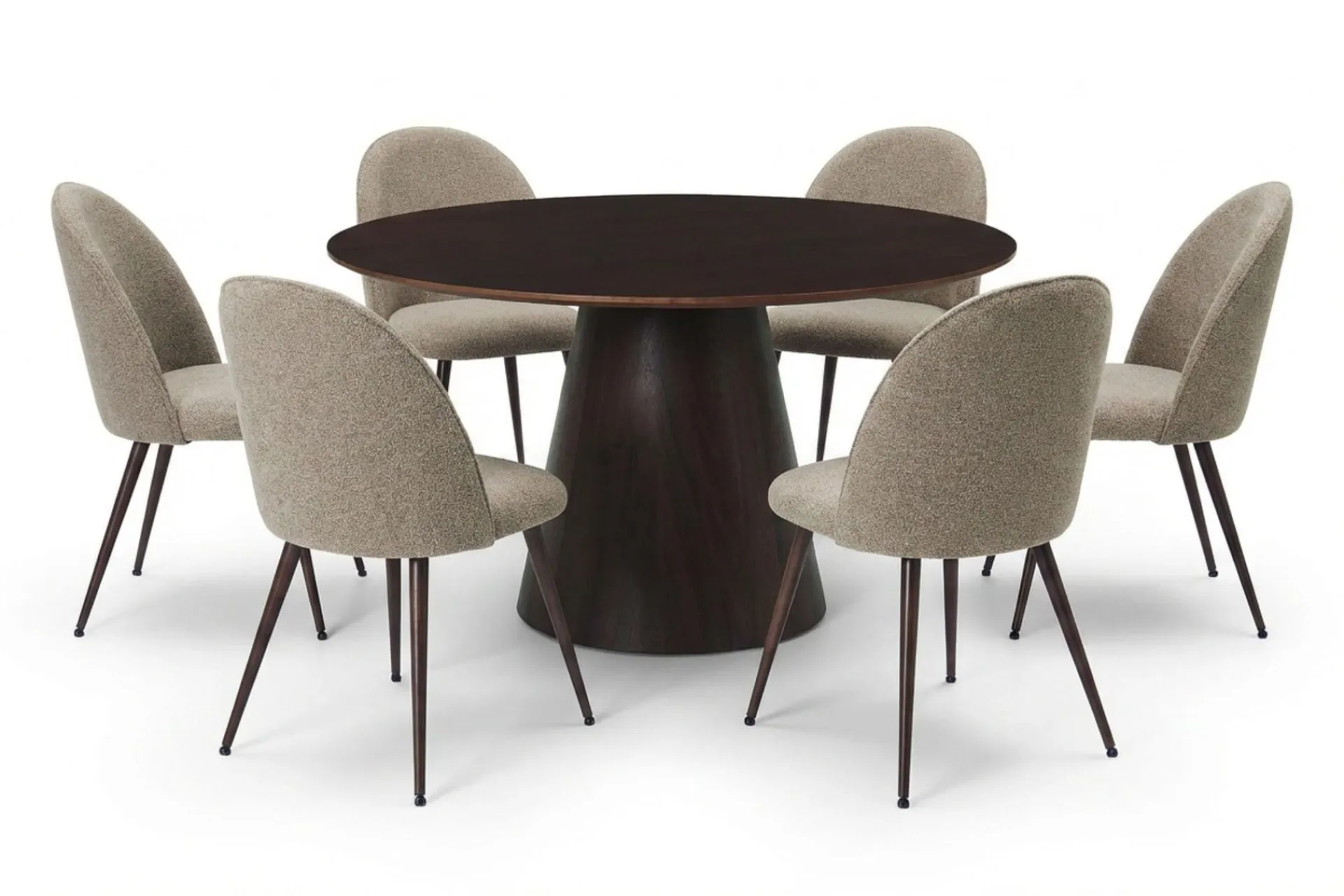 Bark Spisegrupper-Siena spisegruppe rund 130 cm med 6 Nibe Plus spisestoler Røkt eik