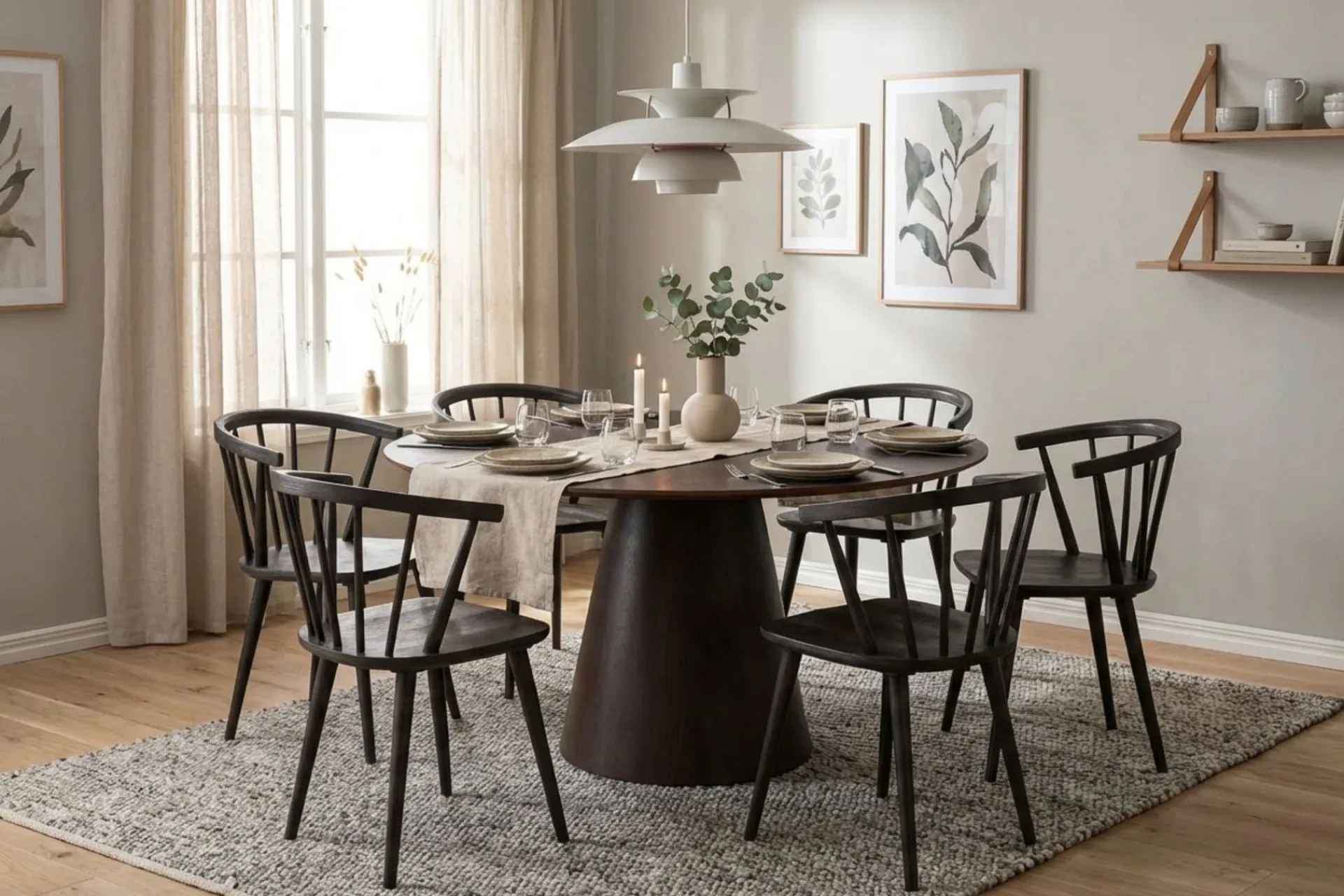 Bark Spisegrupper-Siena Spisegruppe rund 150 cm med 6 Tyrö spisestoler Røkt eik