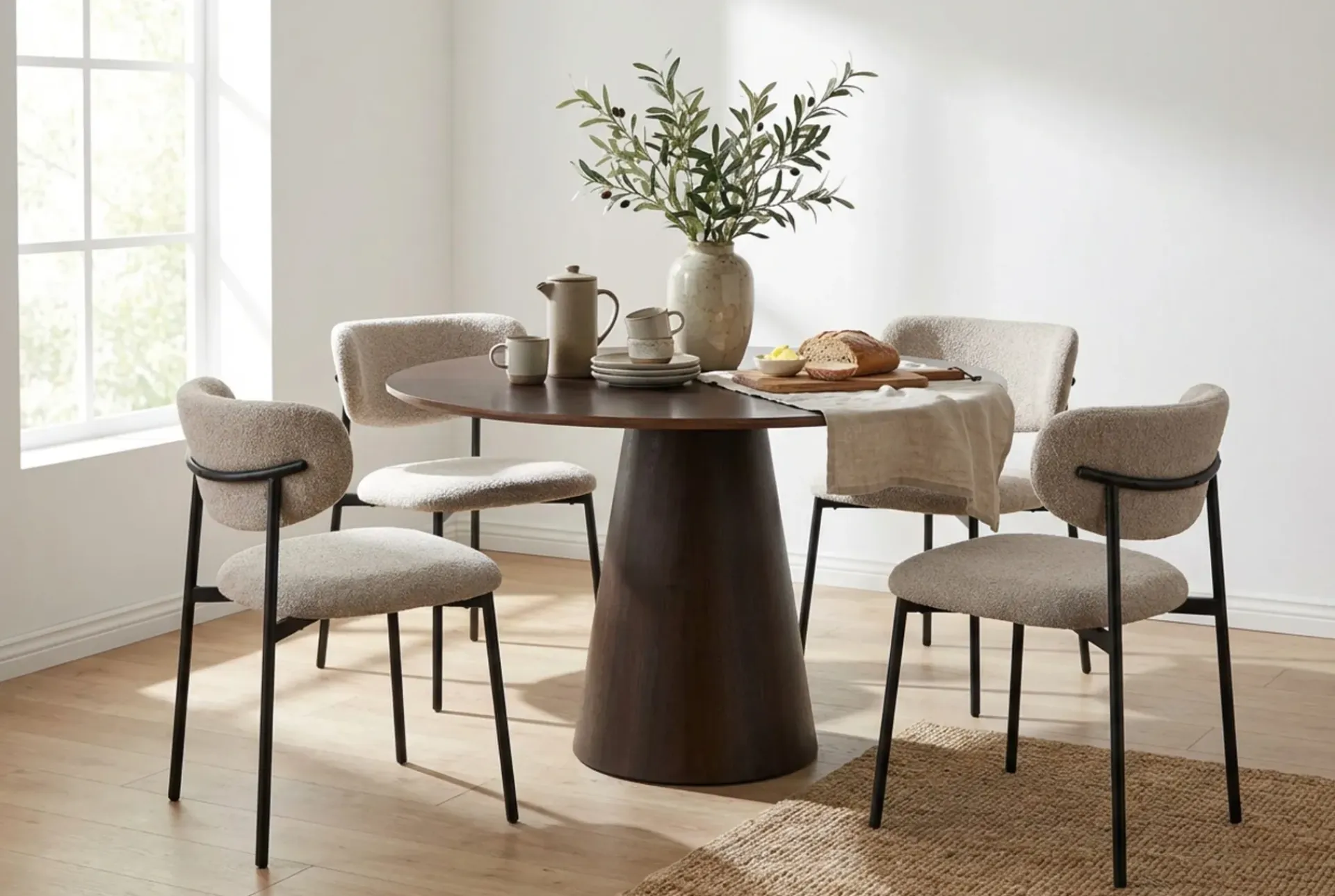 Bark Spisegrupper-Siena spisegruppe rund 110 cm med 4 Lucy spisestoler Røkt eik
