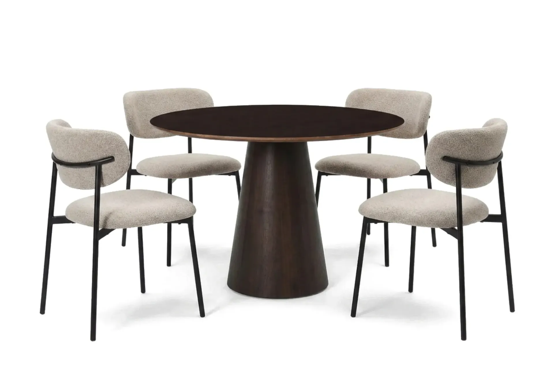 Bark Spisegrupper-Siena spisegruppe rund 110 cm med 4 Lucy spisestoler Røkt eik