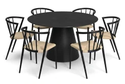 Bark Spisegrupper-Siena spisegruppe rund 130 cm med 6 Winston spisestoler Svart