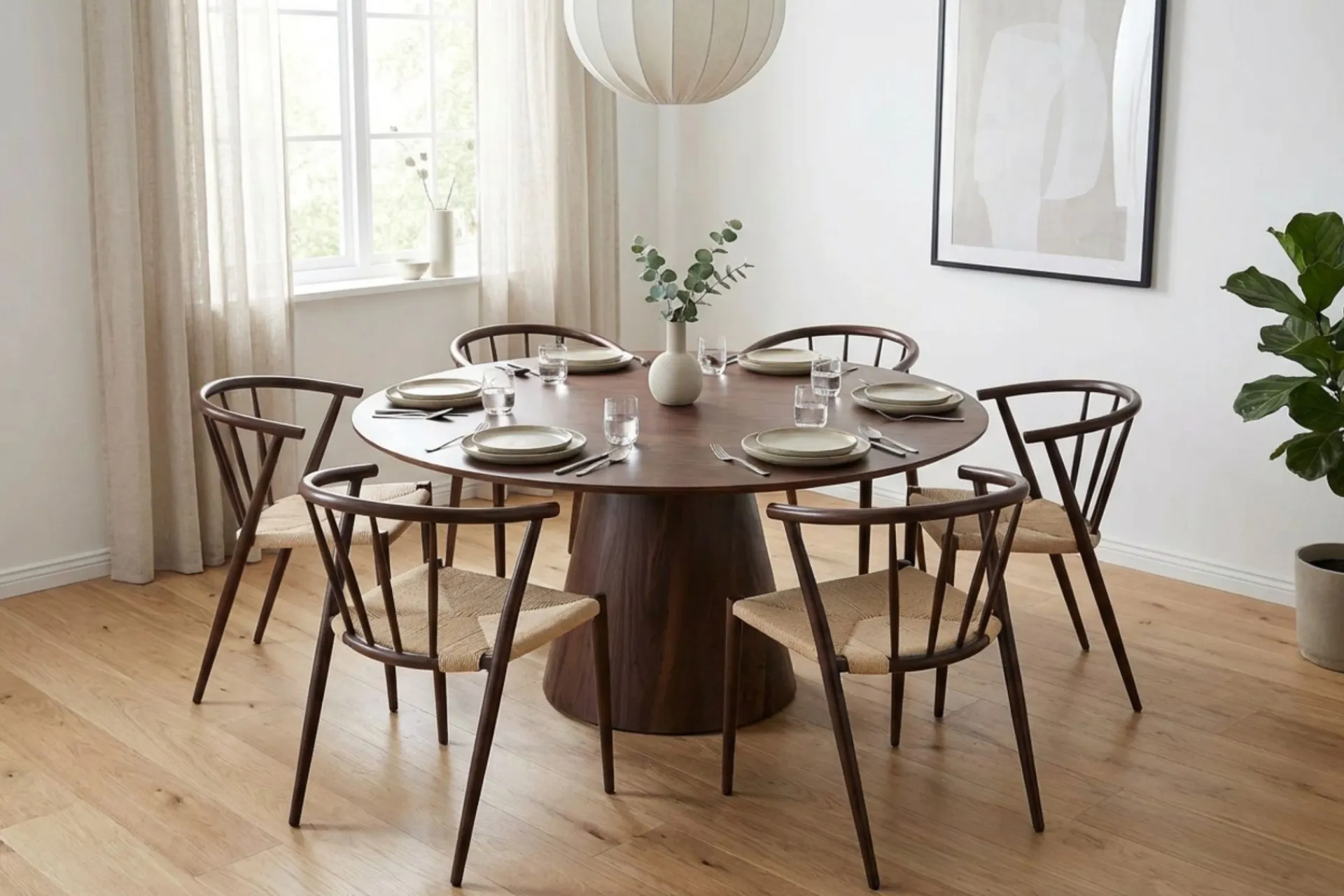 Bark Siena Spisegruppe rund 150 cm med 6 Winston spisestoler