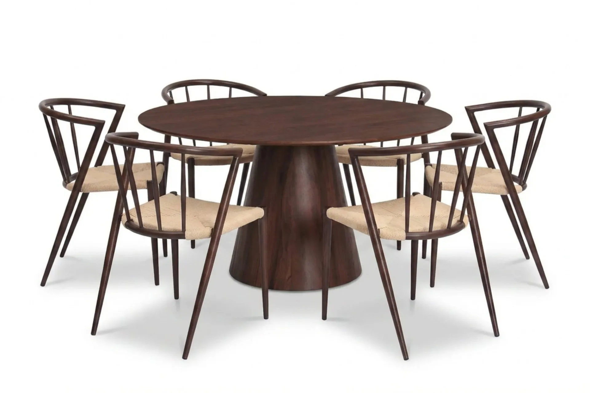 Bark Siena Spisegruppe rund 150 cm med 6 Winston spisestoler