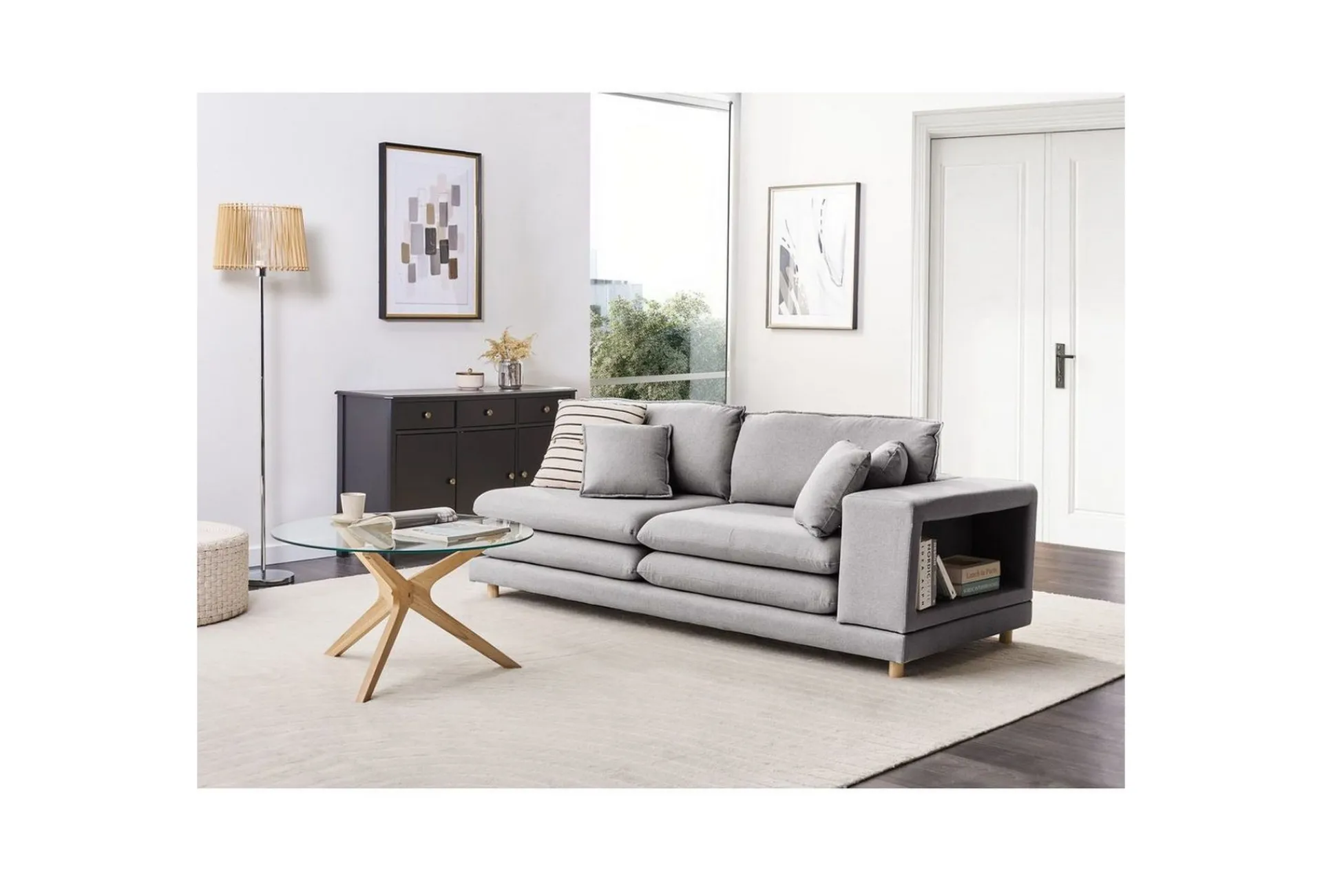 2 Seter Sofa-2-sitssoffa Beliani Heden Beige/ljust trä Grey||Light colored wood Grey,Lysfarget tre