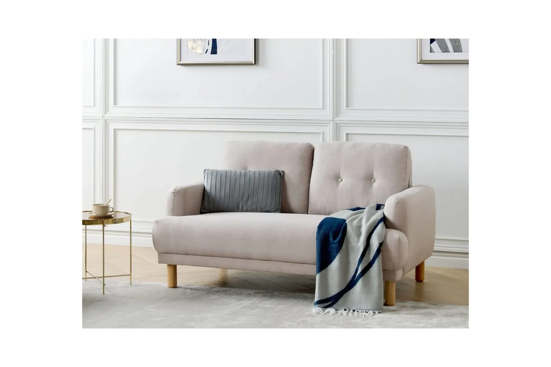 2-sitssoffa Beliani Tuve Beige, ljust trä, Bouclé Beige||Light colored wood VALUE_MISSING_2